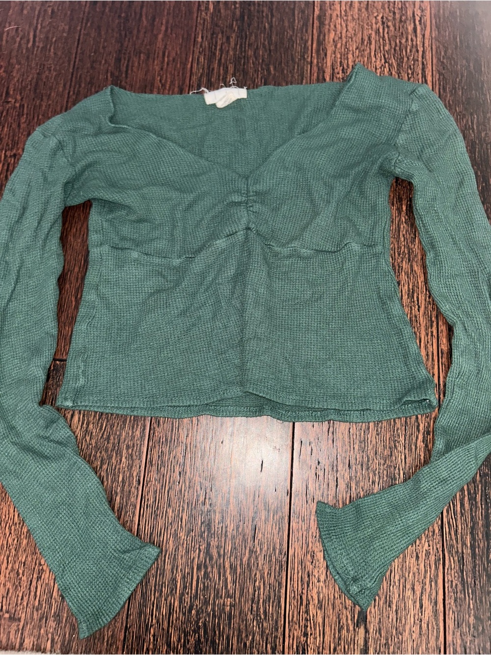 Tilly's Teal Green Long-Sleeve Ruched Knit Top